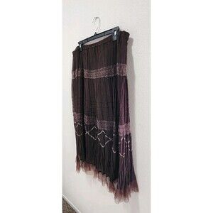 Paradise Womens Chocolate Brown Flare Maxi Skirt Boho Hippie Size M